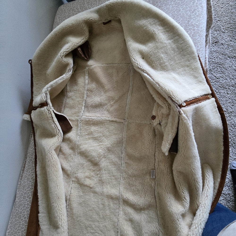 Dagorret Sienna Brown Suede Leather Shearling Midi Coat Size M-L - Picture 15 of 16